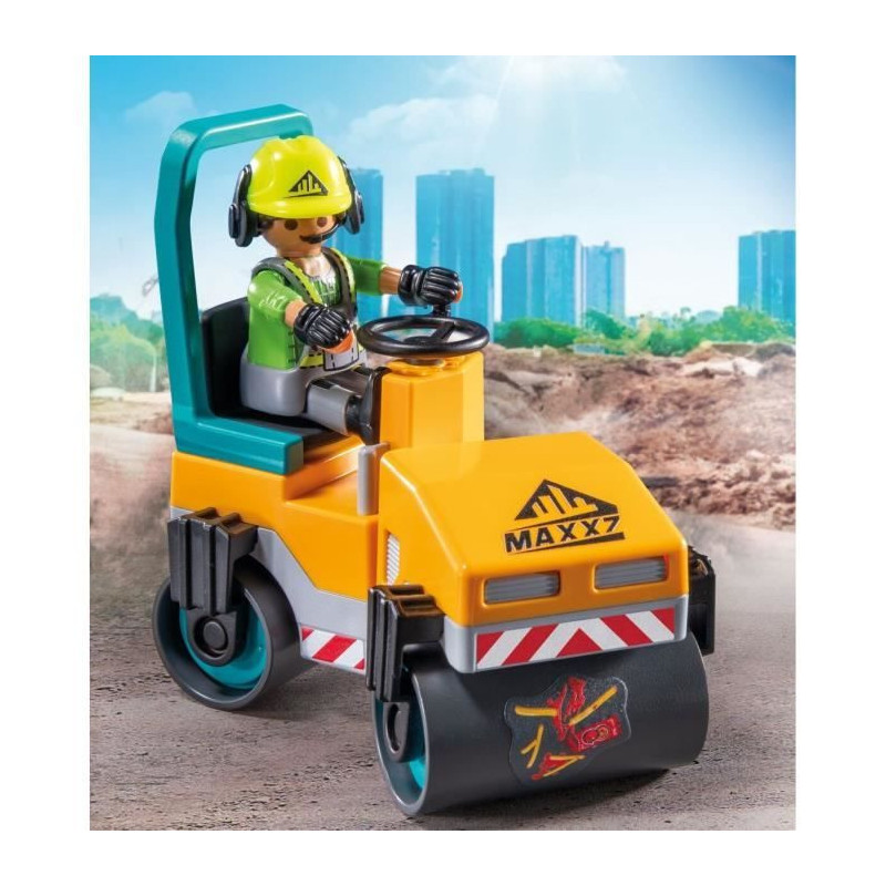 Univers miniature - PLAYMOBIL - Ouvriers avec rouleau compresseur - 43