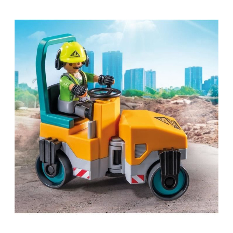 Univers miniature - PLAYMOBIL - Ouvriers avec rouleau compresseur - 43