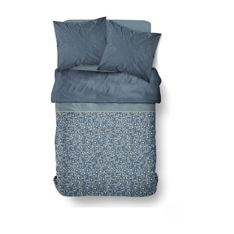 Parure de Lit - 240 x 220 cm - Coton Imprimé Léopard Bleu - TODAY SU