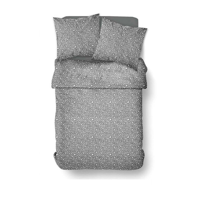 Parure de Lit - 240 x 220 cm - Coton Imprimé Léopard Gris Anthracite