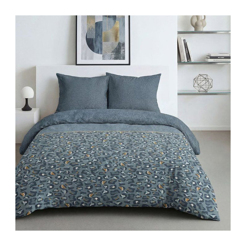 Parure de Lit - 260 x 240 cm - Coton Imprimé Léopard Bleu - TODAY SU