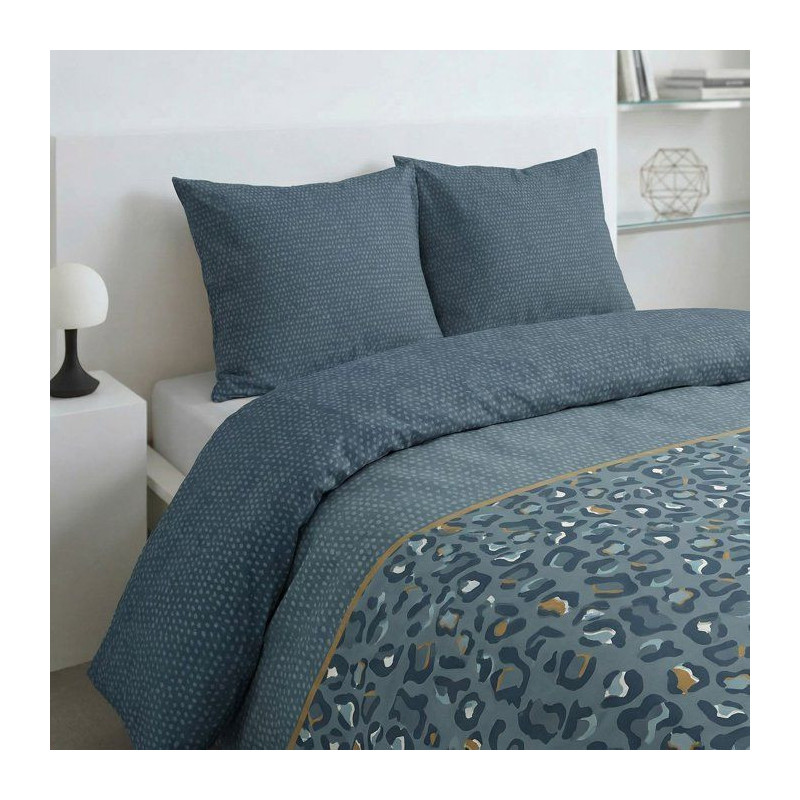 Parure de Lit - 260 x 240 cm - Coton Imprimé Léopard Bleu - TODAY SU