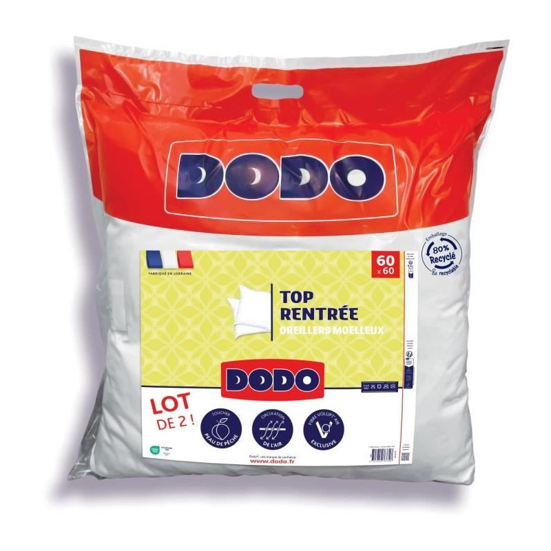 DODO Lot de 2 Oreillers - Top Rentrée - Oreillers moelleux - 60 x 60