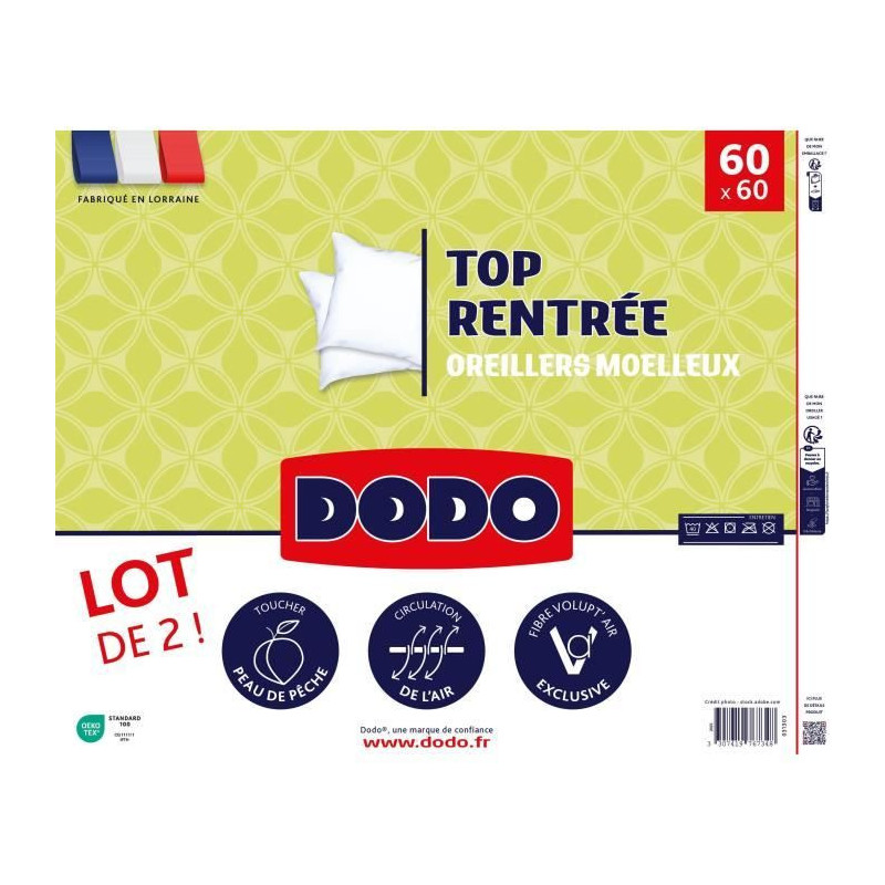 DODO Lot de 2 Oreillers - Top Rentrée - Oreillers moelleux - 60 x 60