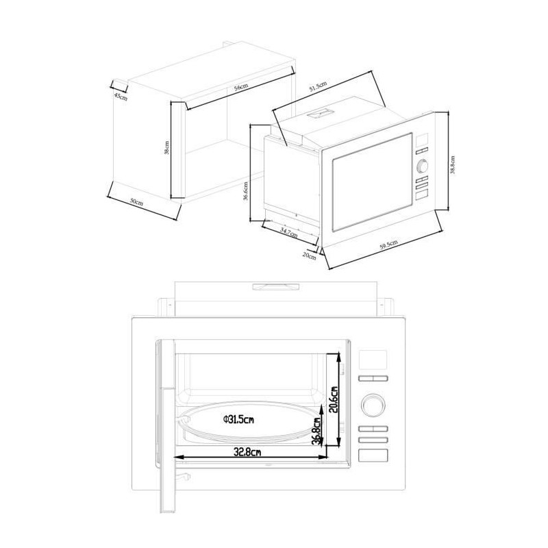 Micro ondes grill encastrable CONTINENTAL EDISON CEMO25GINE Noir Inox