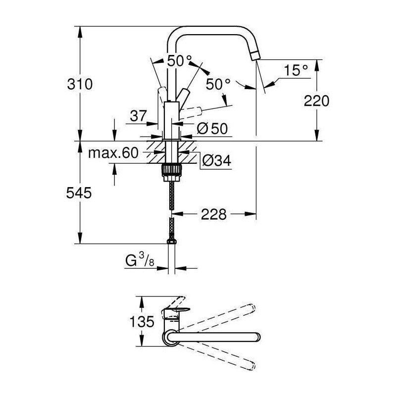 Mitigeur monocommande Evier - GROHE - Supersteel - Pivotant - Hauteur