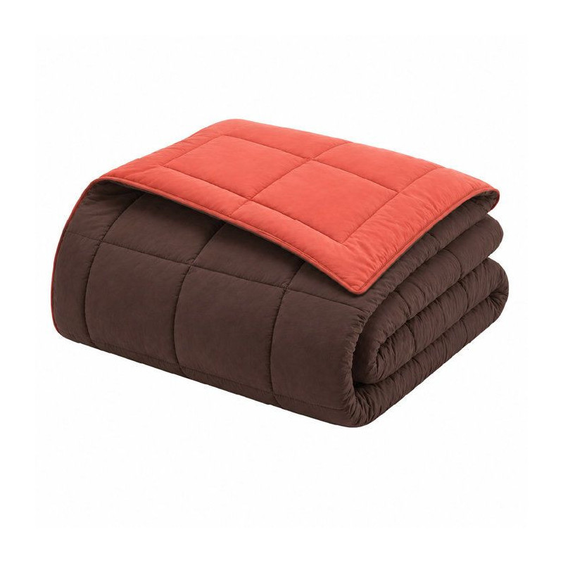 CALGARY - Couette Chaude Microfibre 400 gr/m2 - Brun & Corail - 200 x