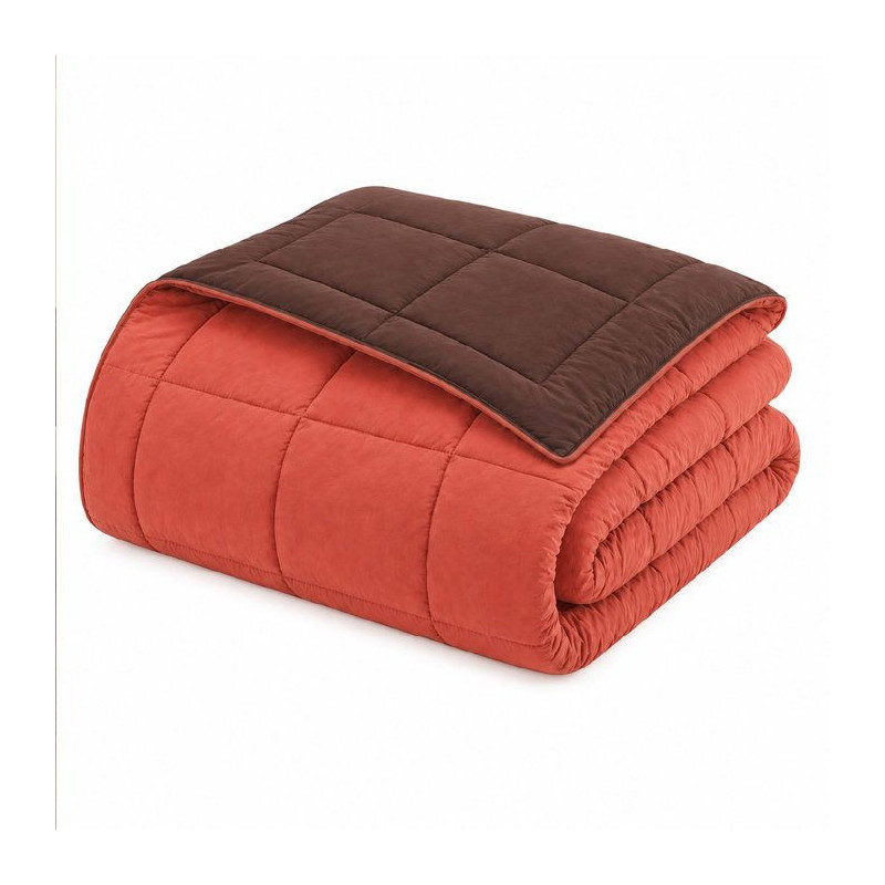 CALGARY - Couette Chaude Microfibre 400 gr/m2 - Brun & Corail - 200 x