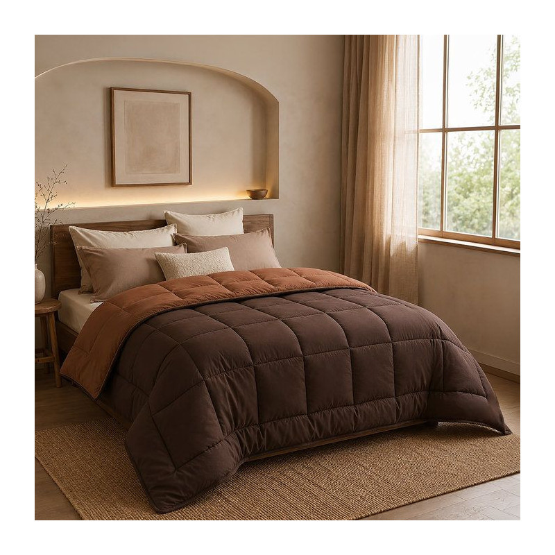 CALGARY - Couette Chaude Microfibre 400gr/m² - Choco & Moka - 200 x 2