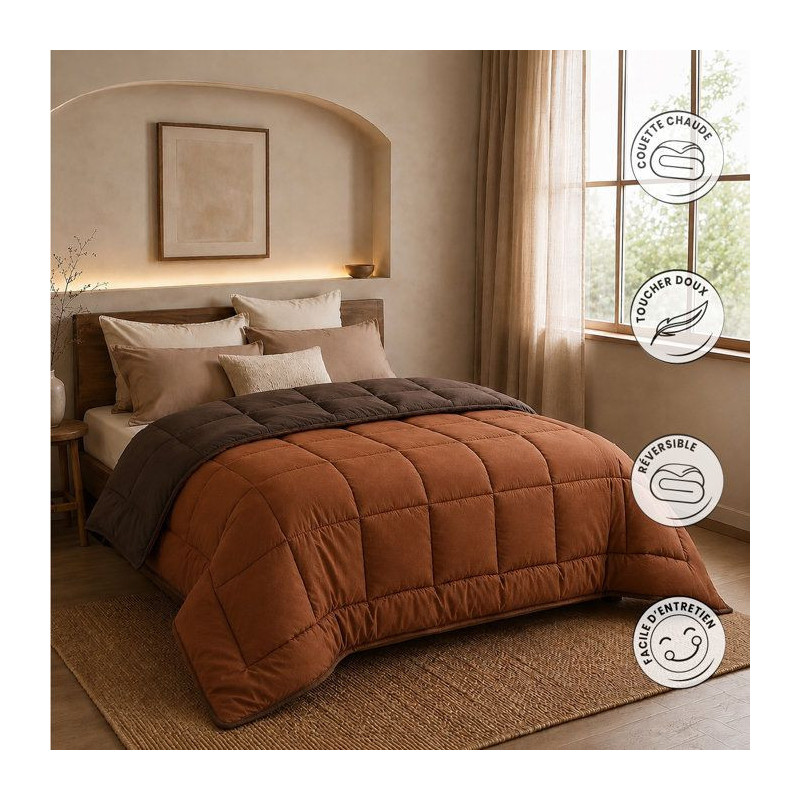CALGARY - Couette Chaude Microfibre 400gr/m² - Choco & Moka - 200 x 2