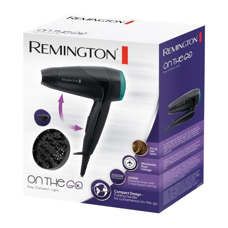 Remington D1500 Sèche-Cheveux de Voyage Puissant 2000W On The Go, Poi