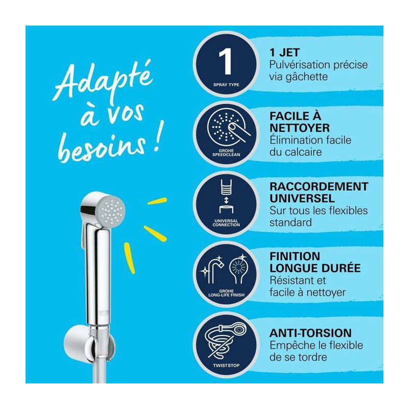 Ensemble de douche 1 jet avec support mural GROHE Vitalio Trigger Spra