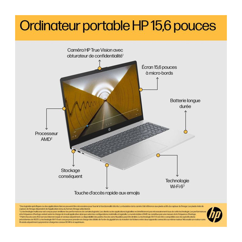 PC Portable HP 15-fc1000nfx - Sans Windows - 15,6 FHD - Ryzen i3-7320U
