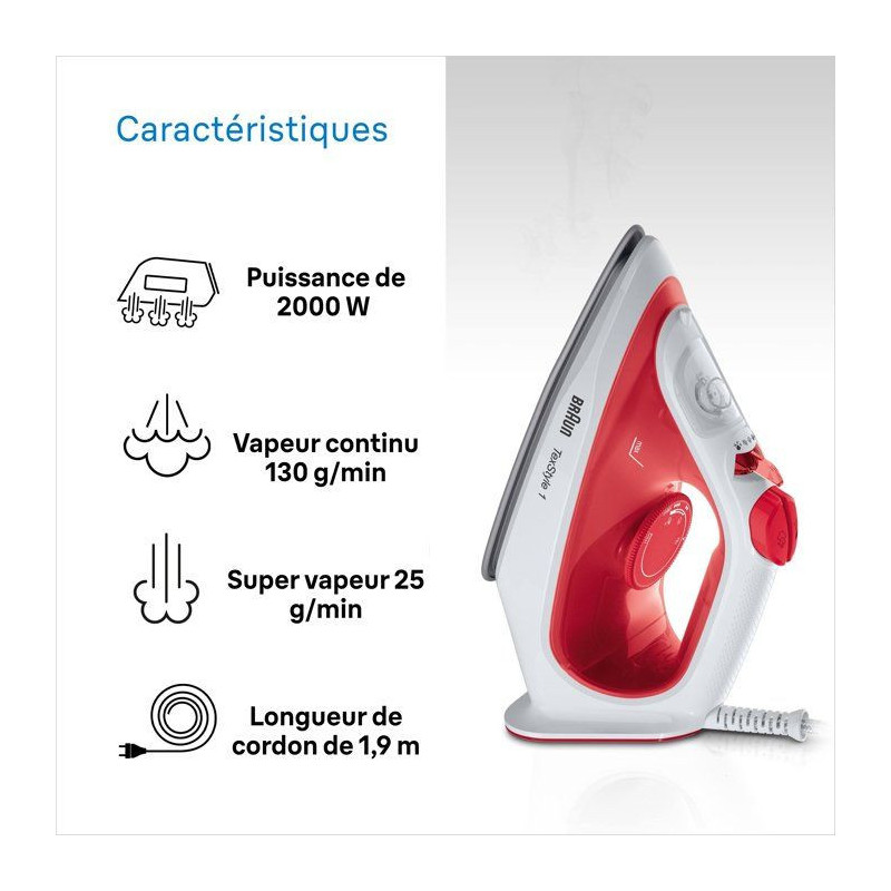 Fer vapeur - BRAUN - SI1019RD - Anti-calcaire - Débit vapeur 25 g/min