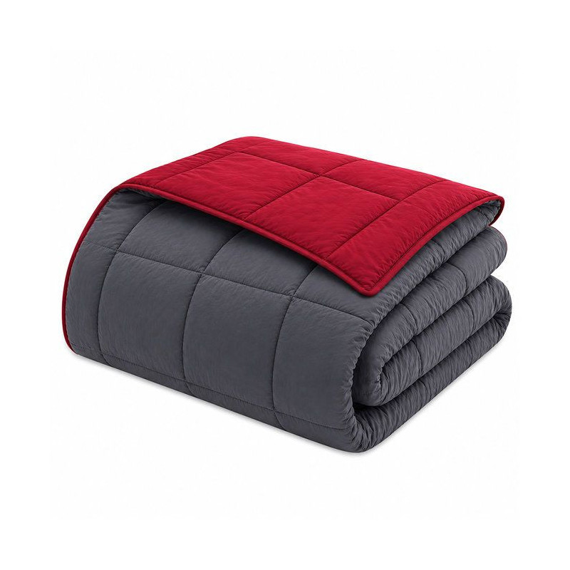 HUDSON - Couette Légere Microfibre - 200gr/m2 - Gris & Rouge - 240 x