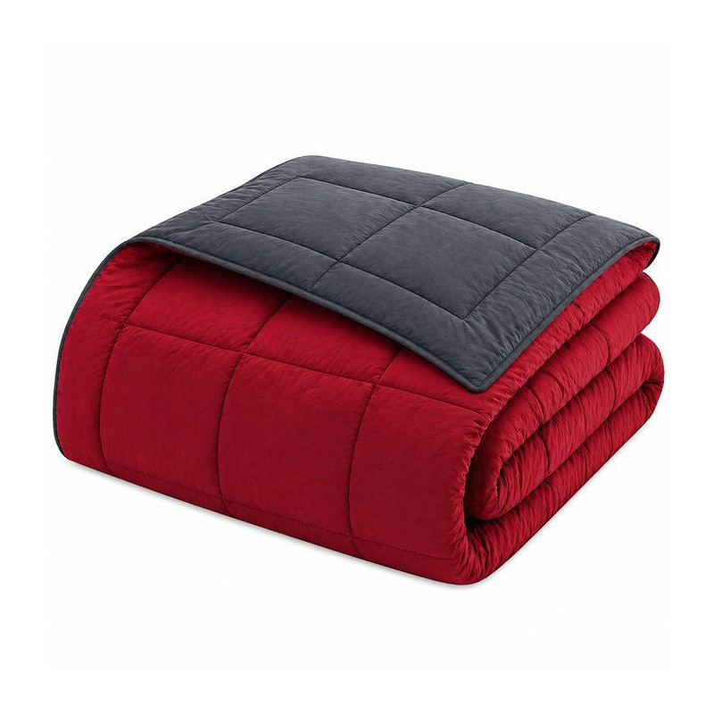 HUDSON - Couette Légere Microfibre - 200gr/m2 - Gris & Rouge - 240 x