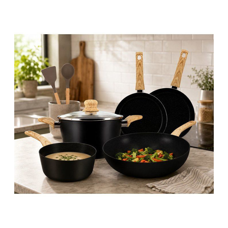 Batterie de cuisine induction - MENASTYL - Colorama Noir - Aluminium r