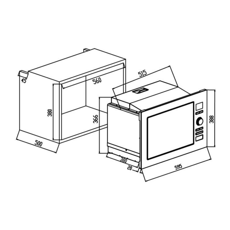 Micro-ondes grill encastrable CONTINENTAL EDISON CEMO25GEB2 Noir L59,5