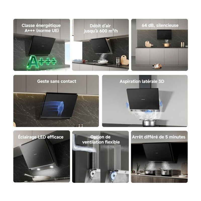 Hotte inclinée de cuisine - DREAME - Z6000 (type HZ60) - 60 cm - noir