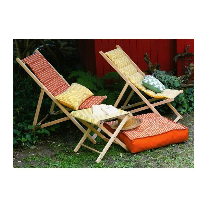 JARDIN PRIVE Chilienne matelassée en bois Helsinki poterie - Toile am