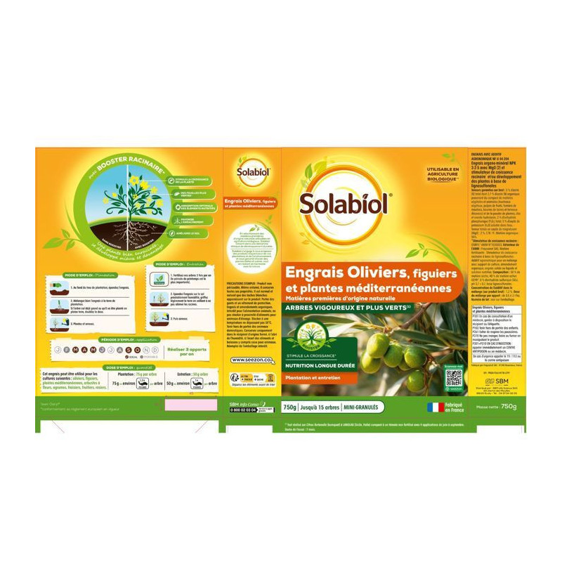 SOLABIOL Engrais oliviers figuiers & plantes Méditerranéennes - 750g