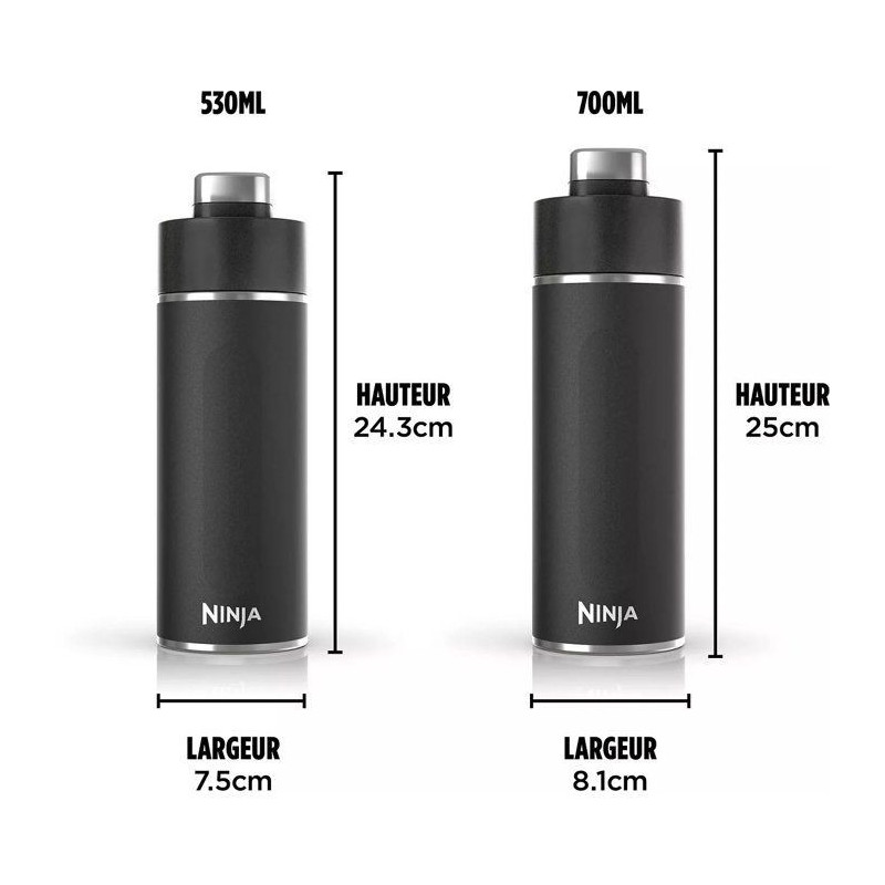 Gourde isotherme Thirsti - NINJA - Noir - 530 ml - Acier inoxydable