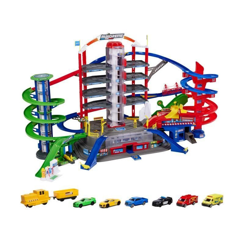 Majorette - Super city garage - 2 niveaux - Sons et lumières - 6 véh
