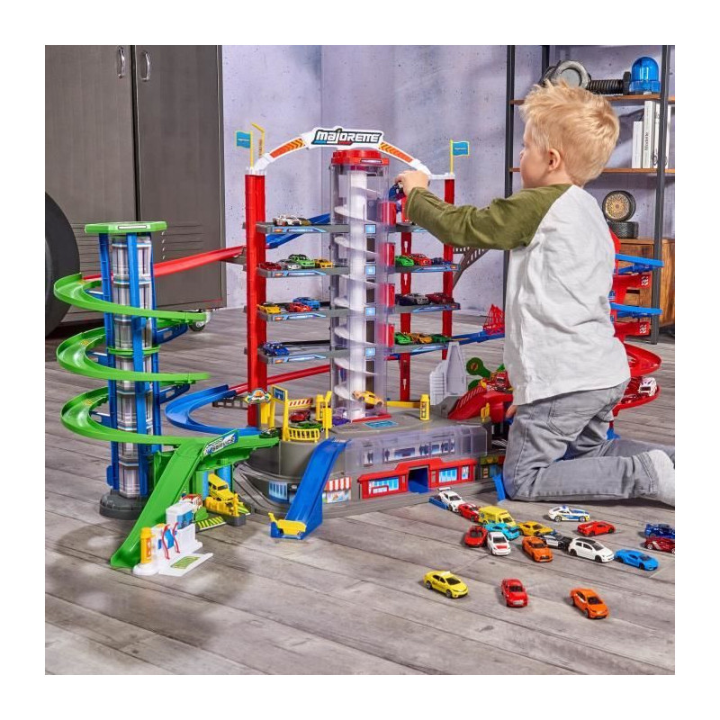 Majorette - Super city garage - 2 niveaux - Sons et lumières - 6 véh