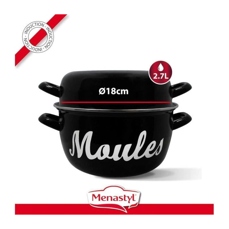 Mussel pot - MENASTYL - 3645563 - Enamelled steel - Black - 18 cm - Wi