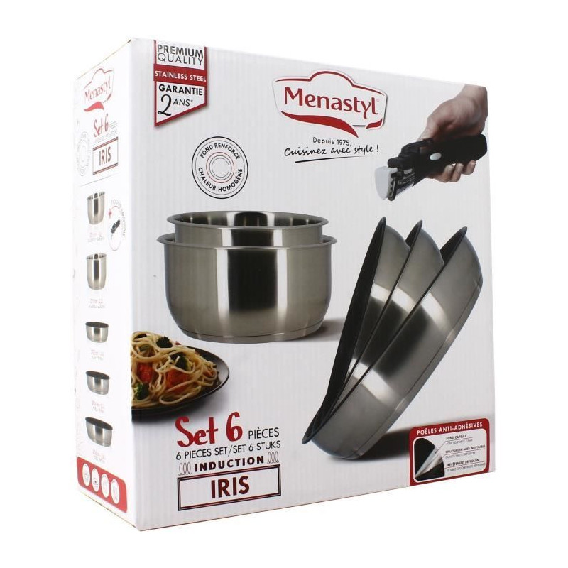 Cookware set - Induction - MENASTYL - 7930018 - Stainless steel - 6 pi