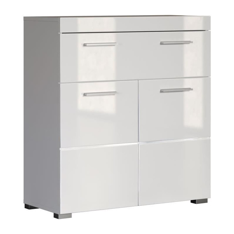 Meuble de salle de bain Rangement bas - 2 portes & 1 tiroir - Blanc -