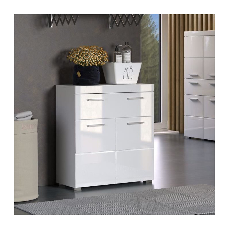 Meuble de salle de bain Rangement bas - 2 portes & 1 tiroir - Blanc -