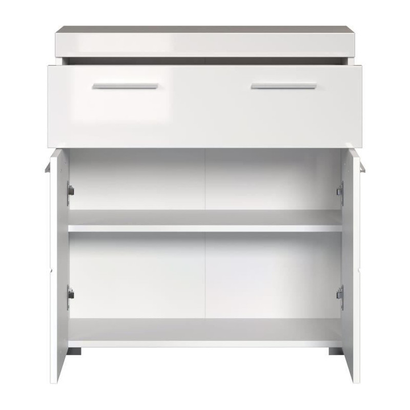Meuble de salle de bain Rangement bas - 2 portes & 1 tiroir - Blanc -