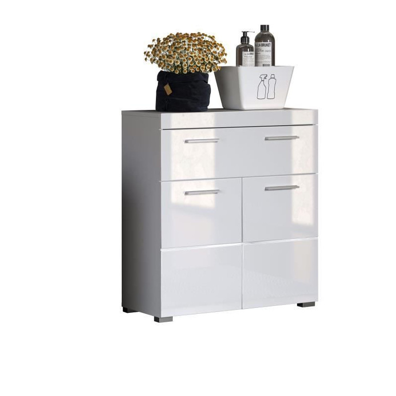 Meuble de salle de bain Rangement bas - 2 portes & 1 tiroir - Blanc -
