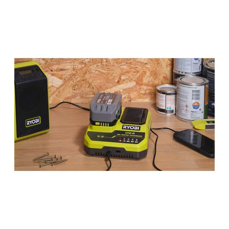 RYOBI Chargeur rapide 18V ONE+ recharge batterie 8Ah en 1h - sans batt