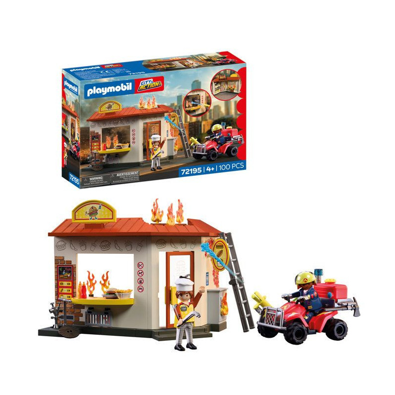 PLAYMOBIL City Action 72195 Restaurant en feu & quad de pompiers