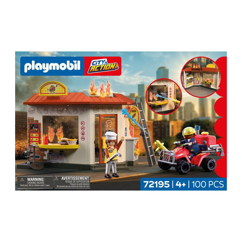 PLAYMOBIL City Action 72195 Restaurant en feu & quad de pompiers