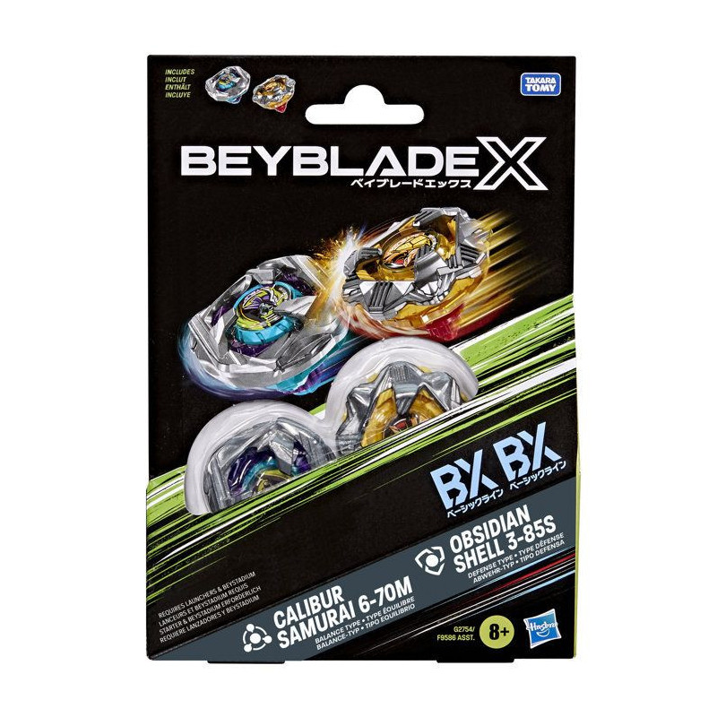 Beyblade X Dual Pack Calibur Samurai 6-70M BX et Obsidian Shell 3-85S