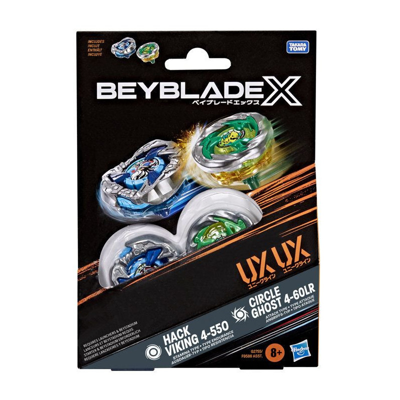 Beyblade X Dual Pack Circle Ghost 4-60LR UX et Hack Viking 4-55O UX, 2