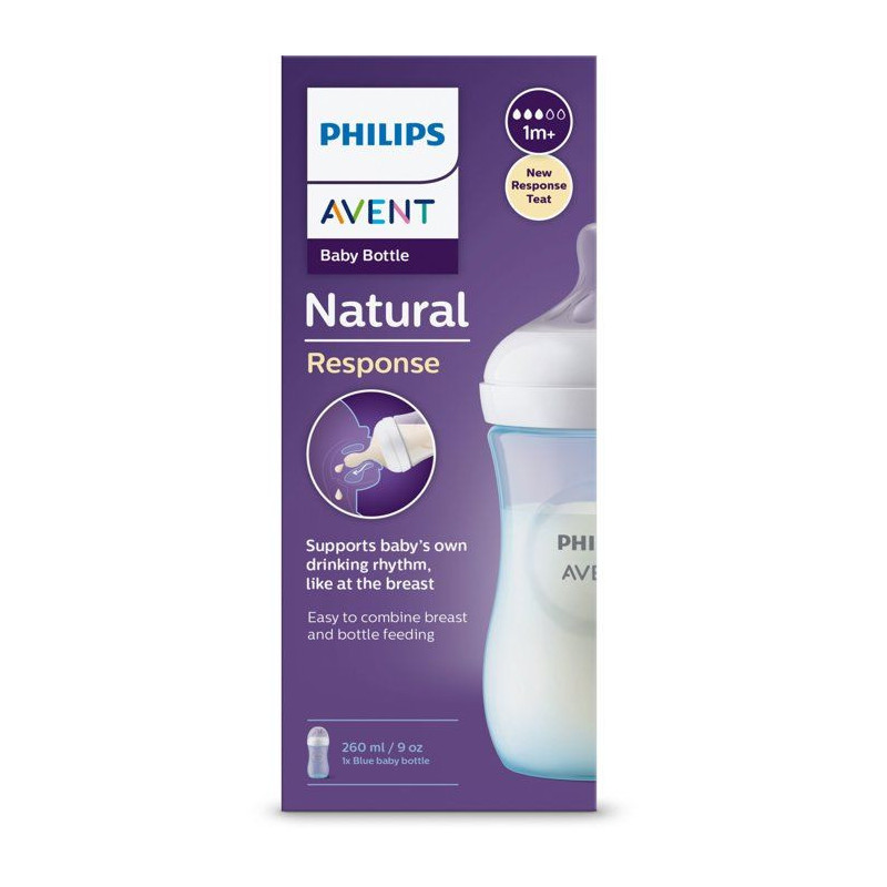Biberon - AVENT - Natural Response 3.0 - 260 ml - bleu - tétine imita