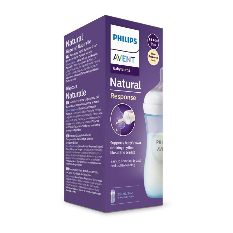 Biberon - AVENT - Natural Response 3.0 - 260 ml - bleu - tétine imita