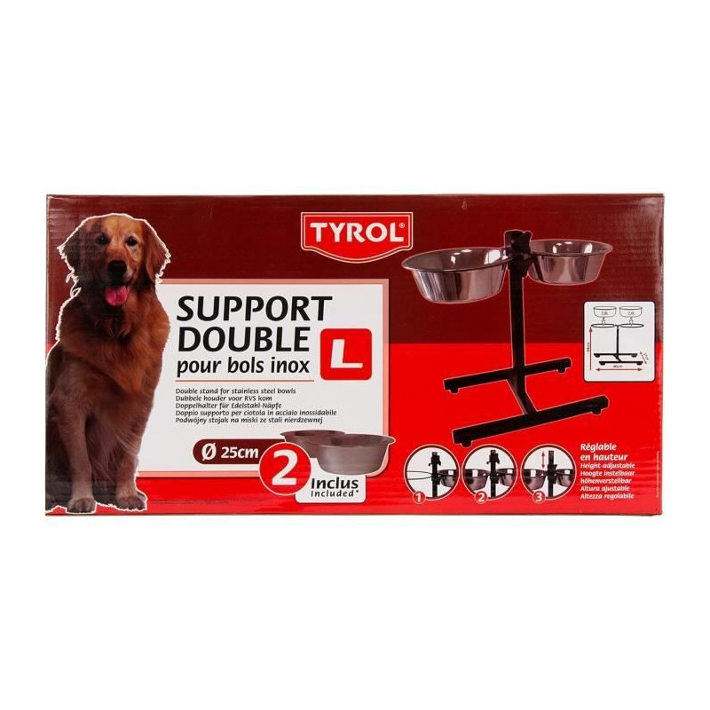 TYROL Height-adjustable bowl support - 25 cm - 2.8 L - For dogs