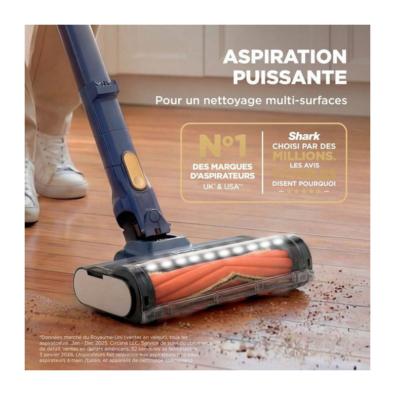 Aspirateur balai sans fil - SHARK IY143HEU - FloorDetect - Jusqu'a 40