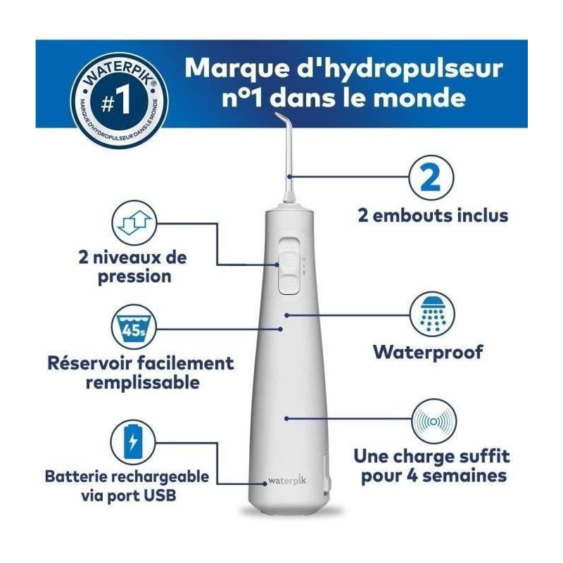 Waterpik WF-20 Pulse, Hydropulseur Sans Fil, Recommandé par l'UFSBD,