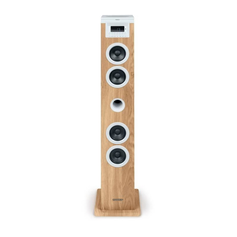 Tour haut-parleur - THOMSON - Bluetooth/CD/USB/SD - Blanc/Bois - 60W -