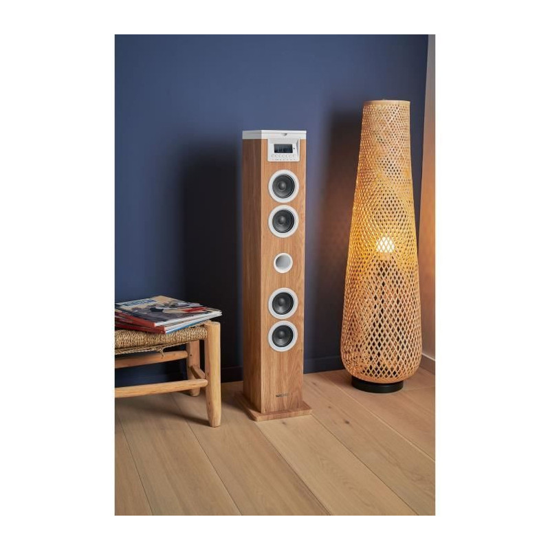 Tour haut-parleur - THOMSON - Bluetooth/CD/USB/SD - Blanc/Bois - 60W -