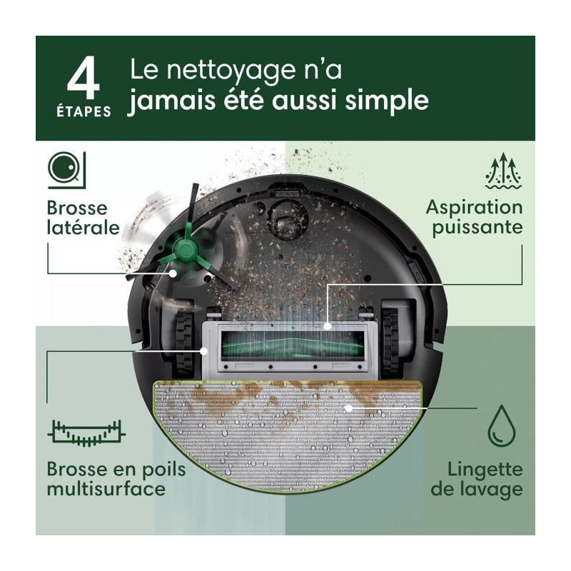 iRobot Roomba 105 Combo - Robot Aspirateur Laveur 2en1 - Puissance d'A