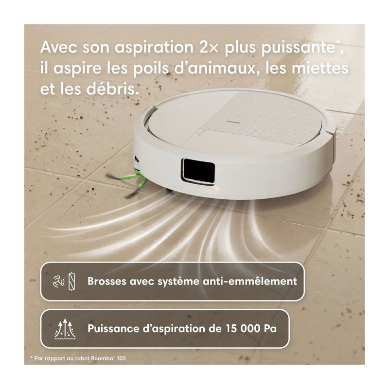 iRobot ROOMBA 115 - Robot aspirateur laveur - 15 000 Pa - 240 ml - Bla