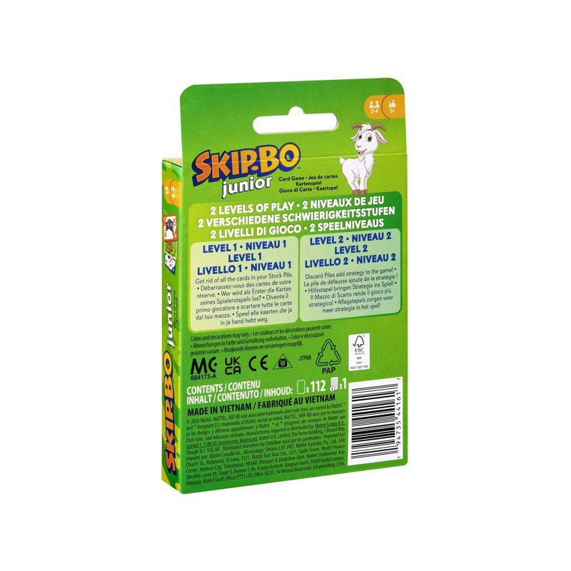 Jeu de cartes - MATTEL GAMES - Skip-Bo Junior JTP66 - 2 niveaux - Édu