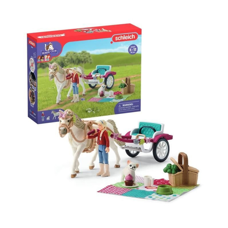 Caleche pour le spectacle équestre, coffret schleich avec 32 élémen